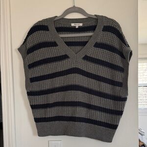 Madewell Gray & Navy Striped Knit Sweater Vest